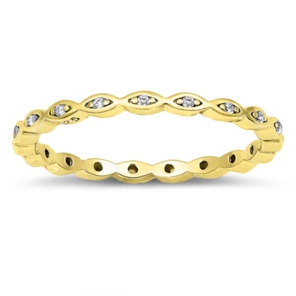 Sterling Silver CZ Band – Marquise-Inspired Yellow Gold Plated (Size 6.5)